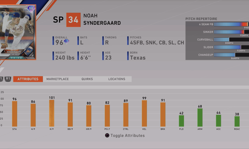 Noah Syndergaard MLB The Show 23 Rating