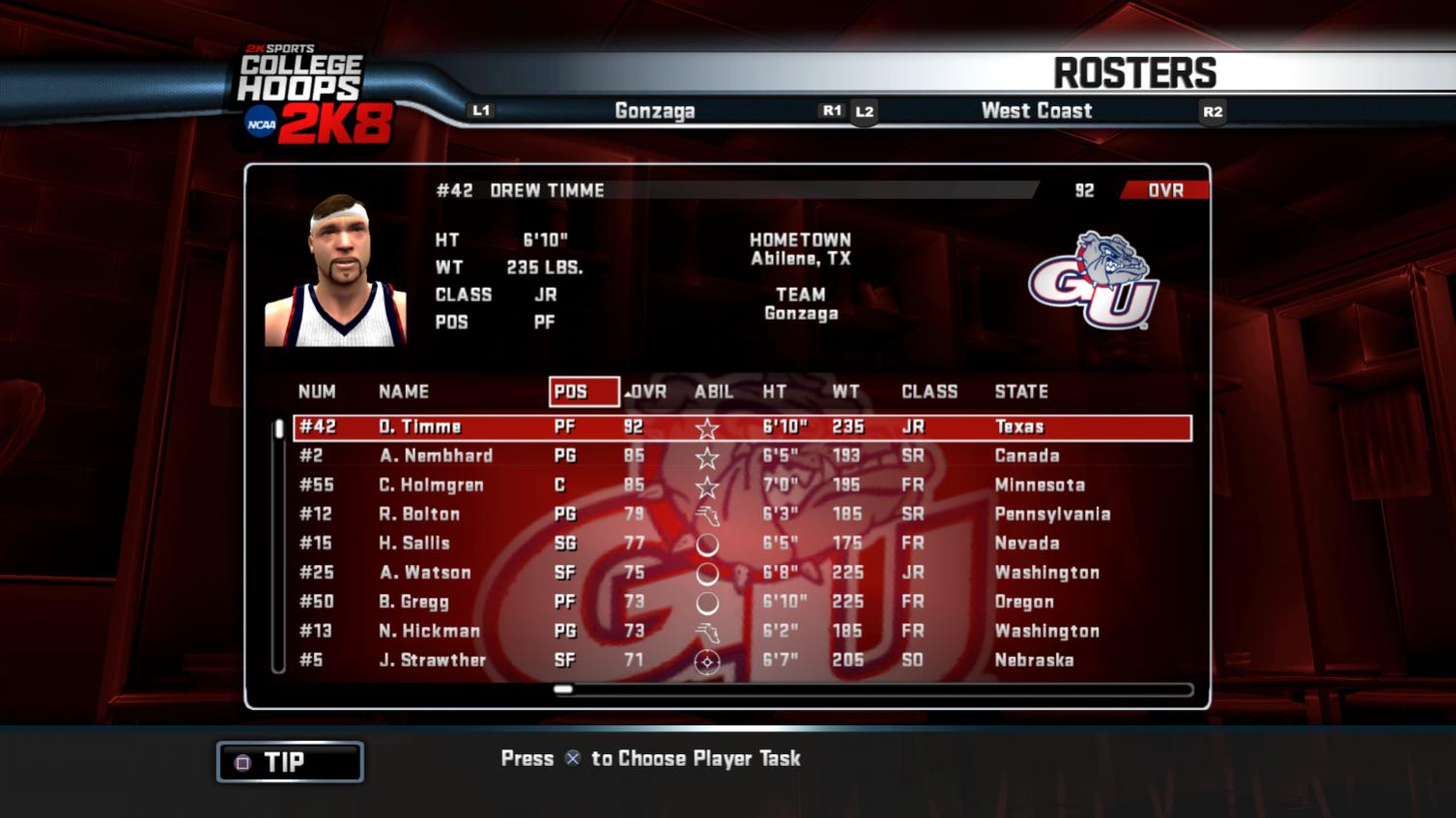 college hoops 2k8 rosters