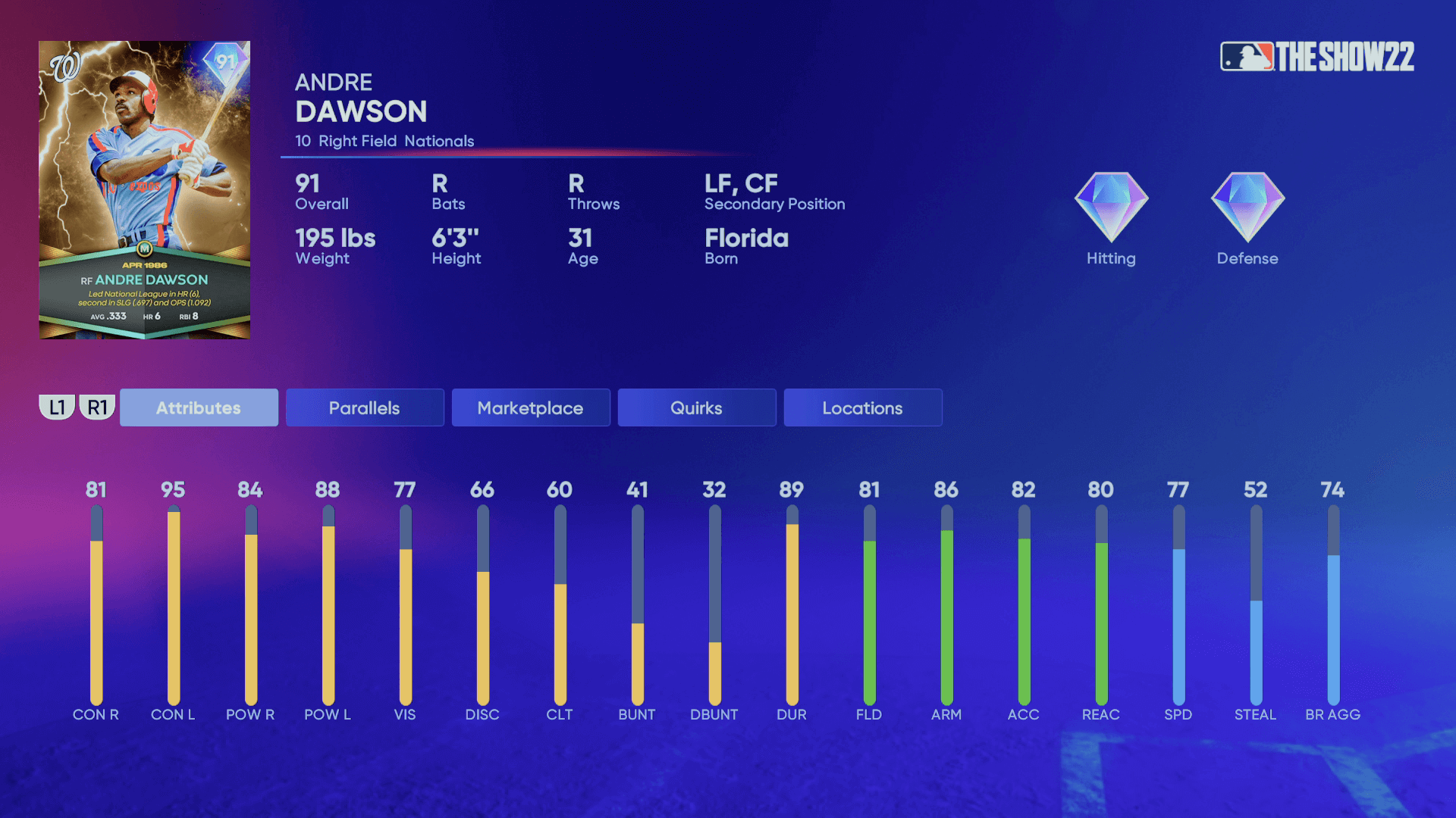 Andre Dawson Legend POTM Lightning Card : r/MLBTheShow