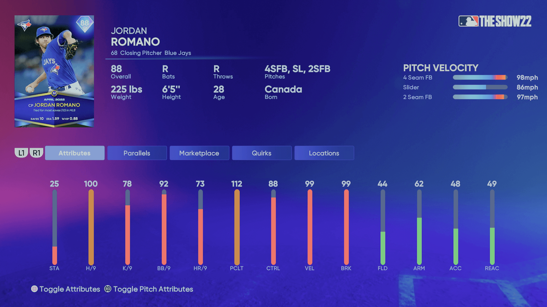 Jordan Romano MLB The Show 23 Rating