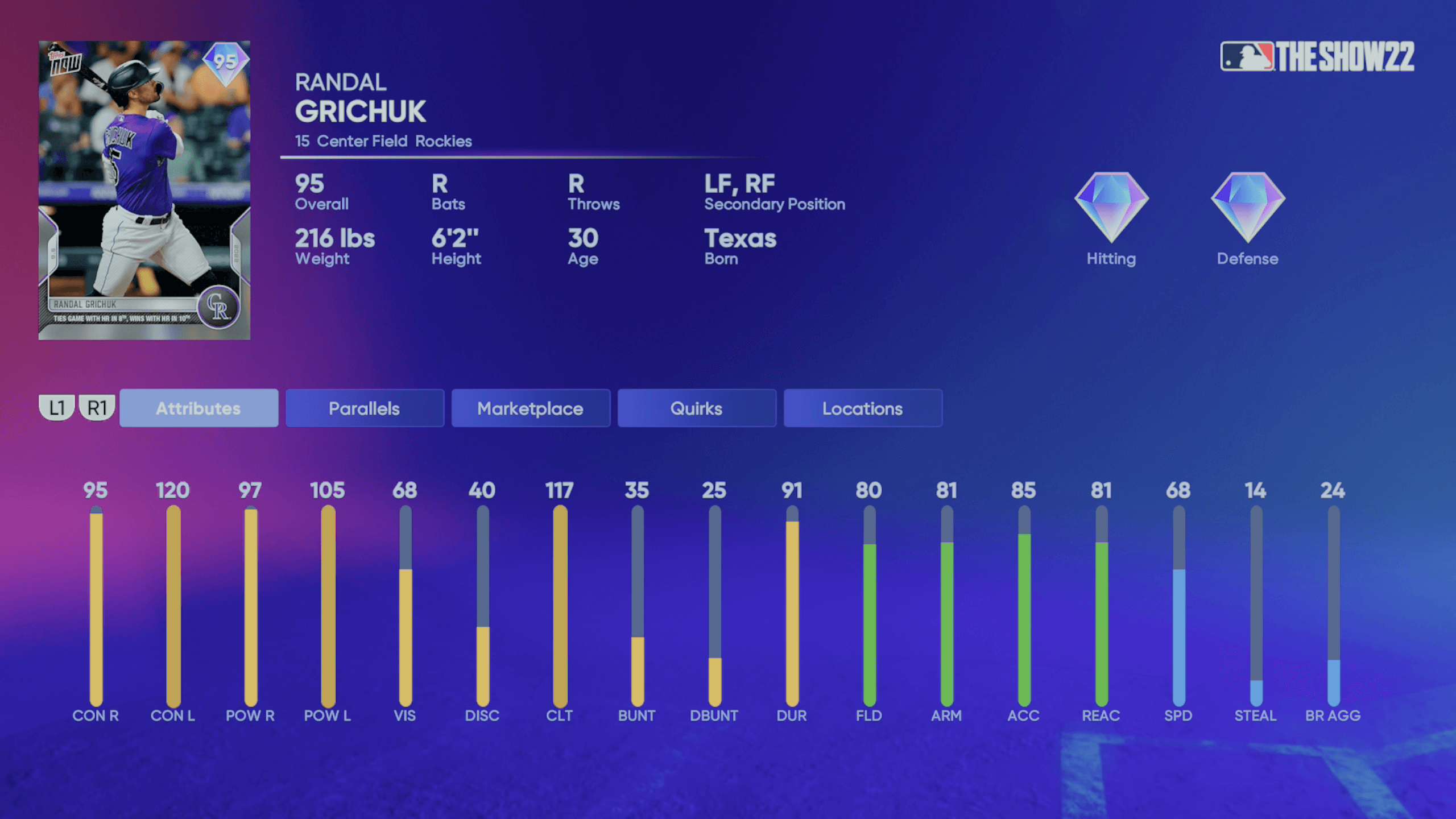 Randal Grichuk - 2022 MLB TOPPS NOW® Card 851 - PR: 212