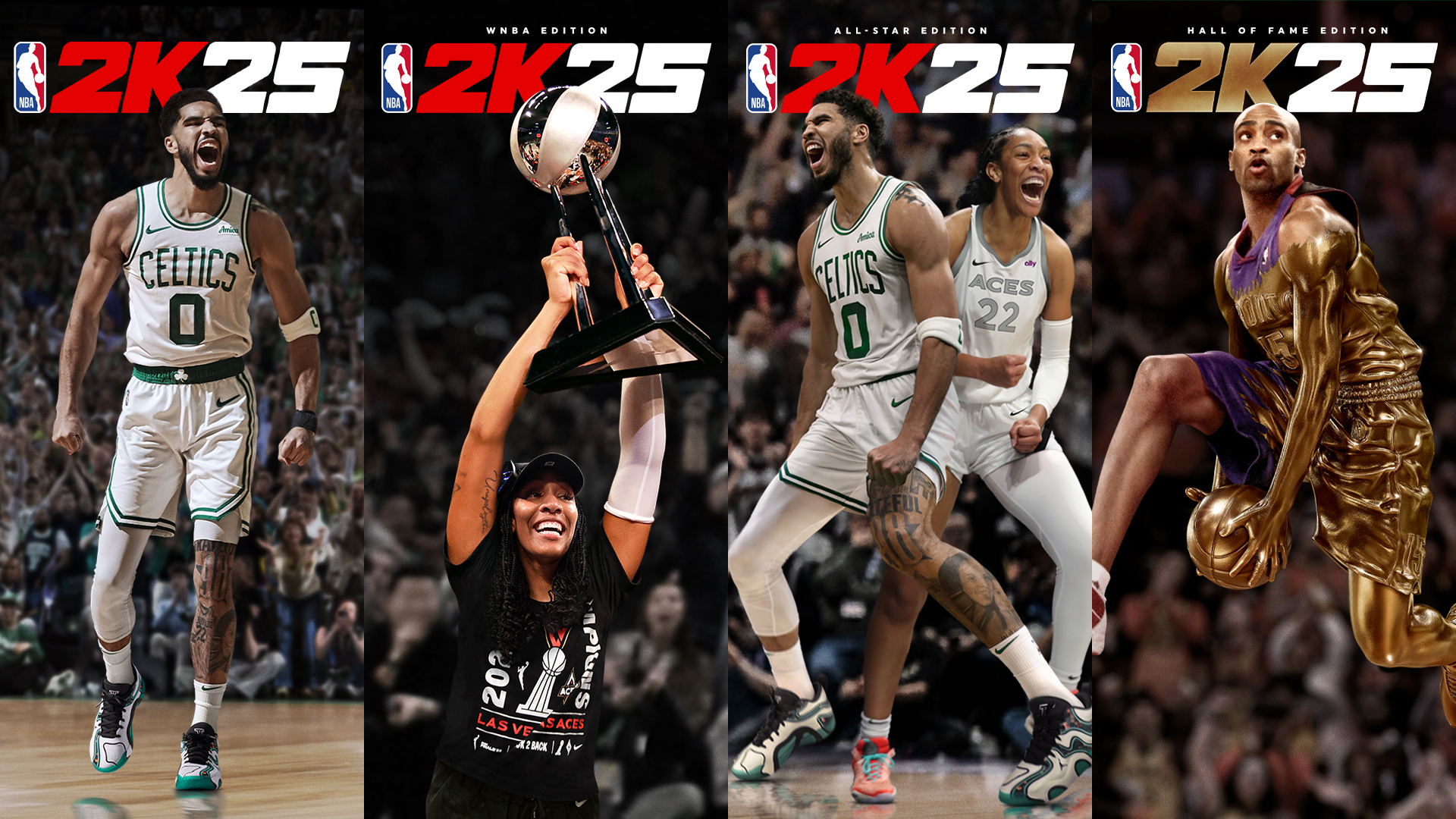 NBA 2K25 Cover Athletes - Jayson Tatum, A'ja Wilson and Vince Carter