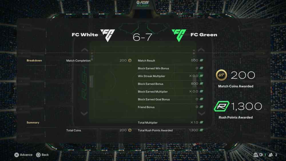 The post-match points awards in Rush mode.