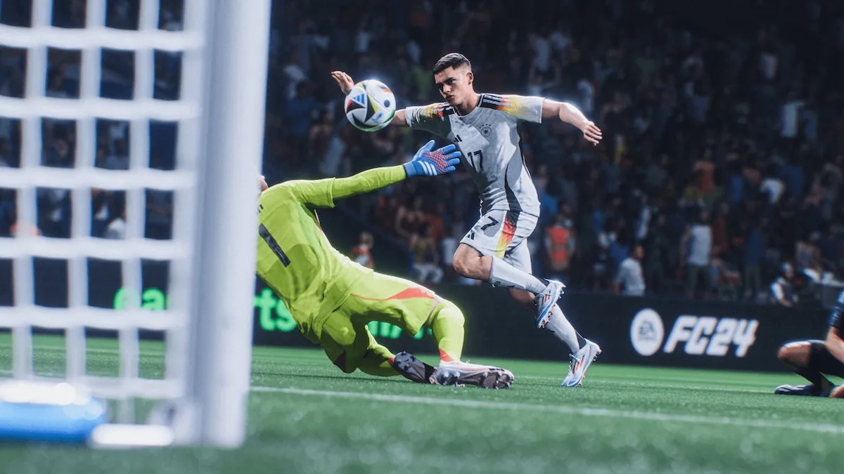 EA FC key art showing a player lobbing the Goalkeeper