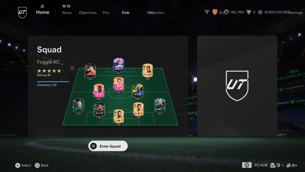 The squad menu in Ultimate Team in FC 25.