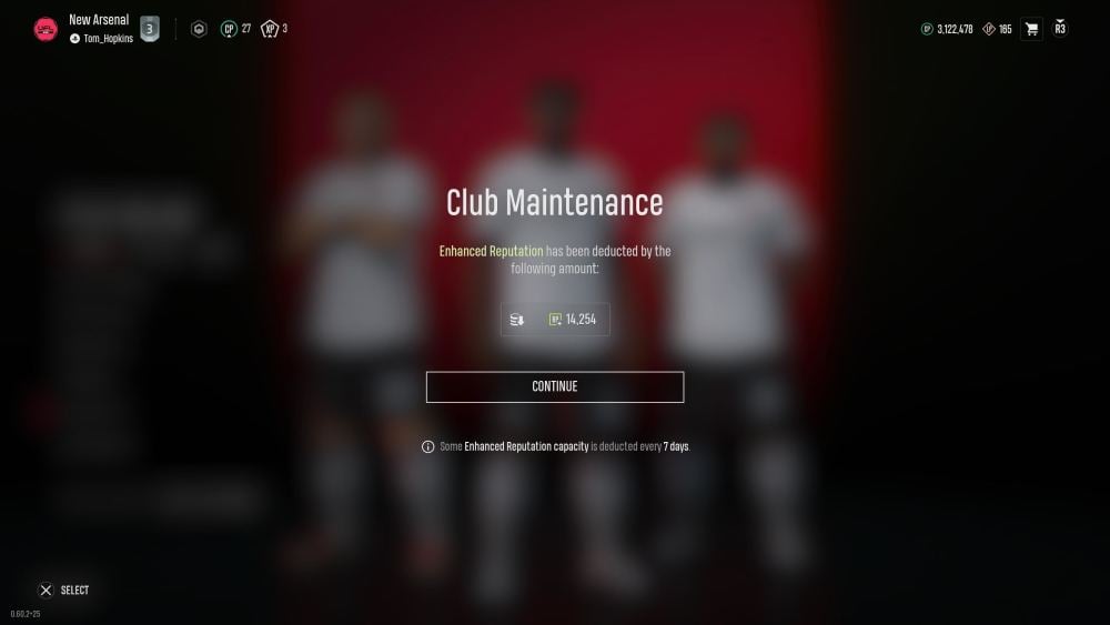 A Club Maintenance notification in UFL.