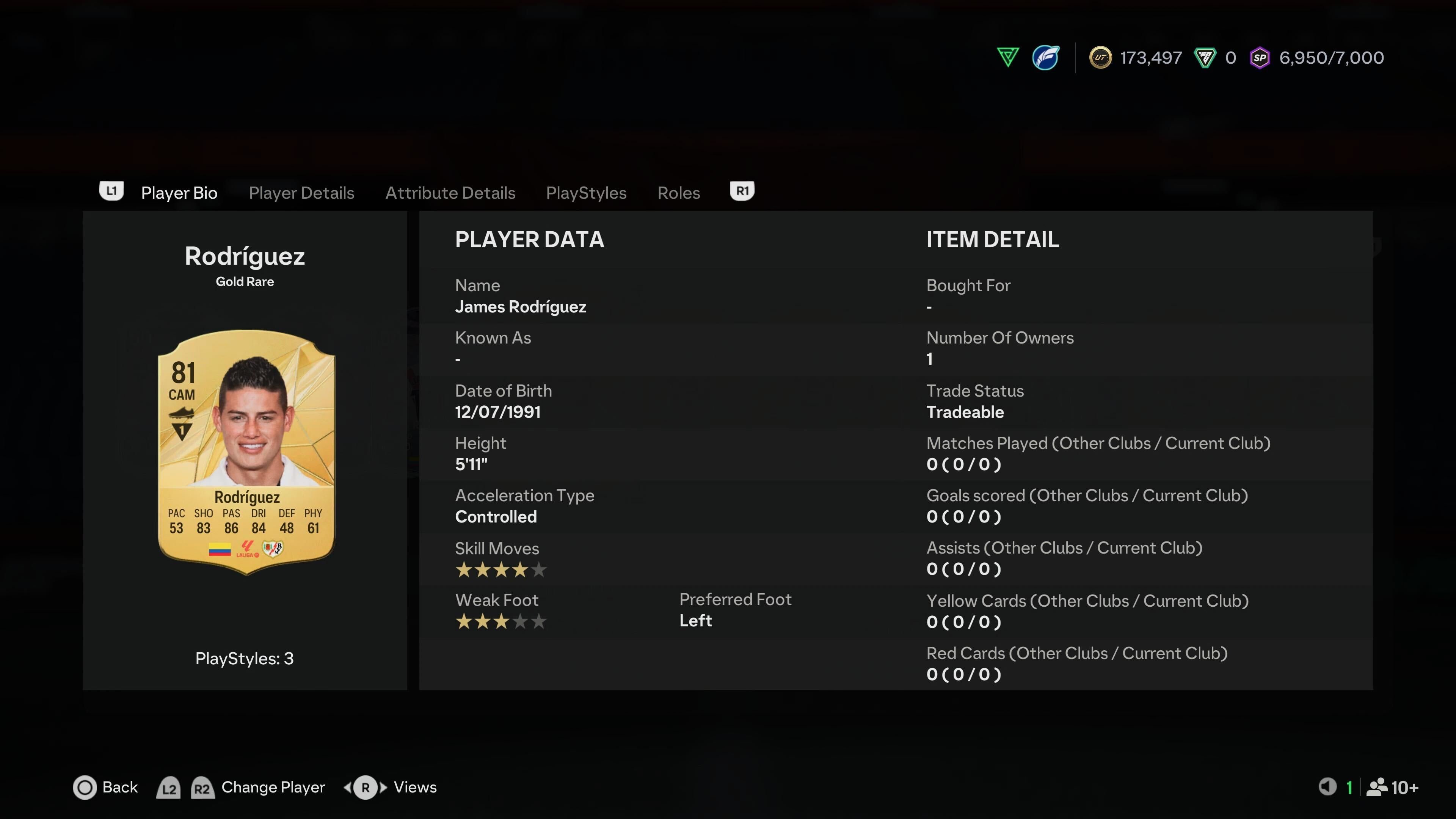 James Rodriquez and his details in Ultimate Team.