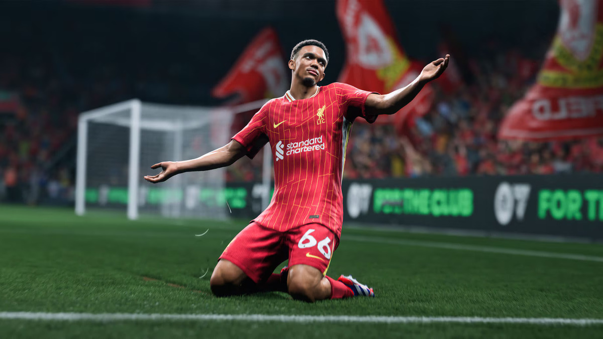 Trent Alexander-Arnold doing a knee slide celebration in EA Sports FC 25